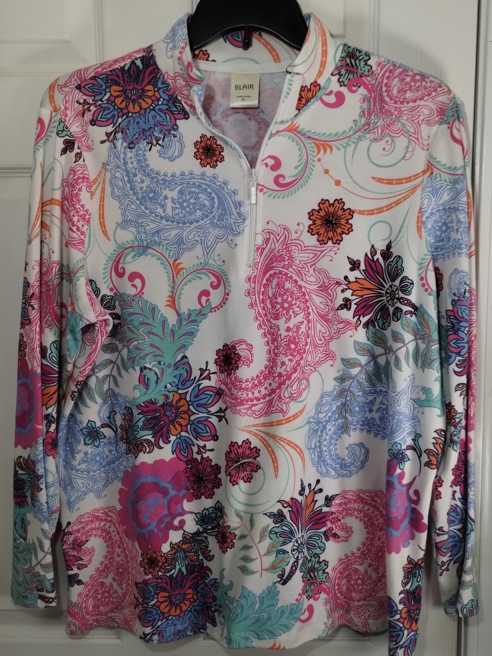 Blair Colorful Paisley Quarter Zip Long Sleeve Top